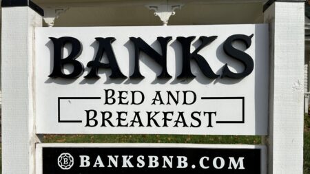 Sign that says Banks, Bed and Breakfast, banksbnb.com